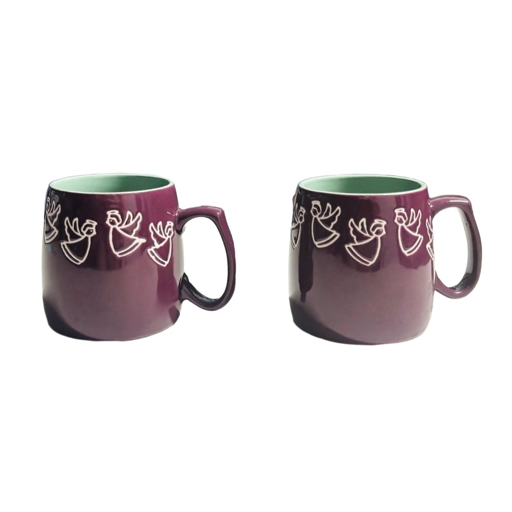 Fabulous Home Set of 2‎ Mugs 18oz Purple Angel Embossed Holiday Christmas